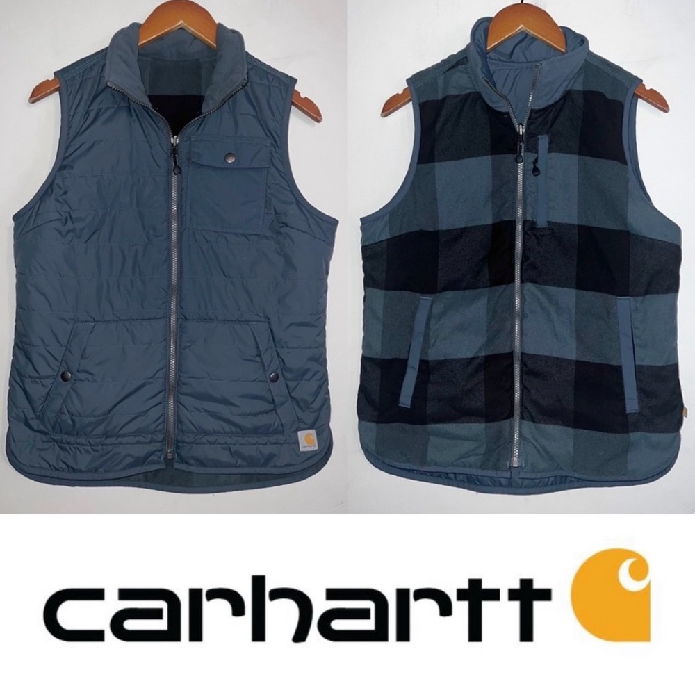 Carhartt Womens Reversible Puffer Fleece Plaid Full Zip Vest Sz S